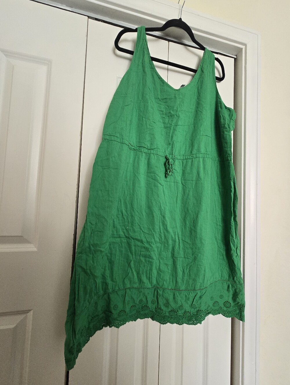 Old Navy Green Sleeveless Linen Dress With Eyelet Detail